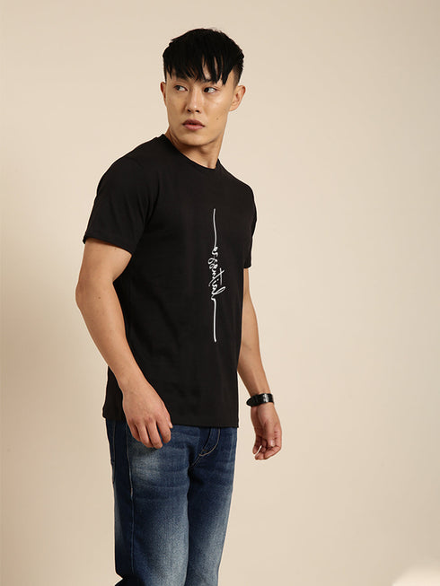 Black Printed Oversized Crew Neck T-shirt